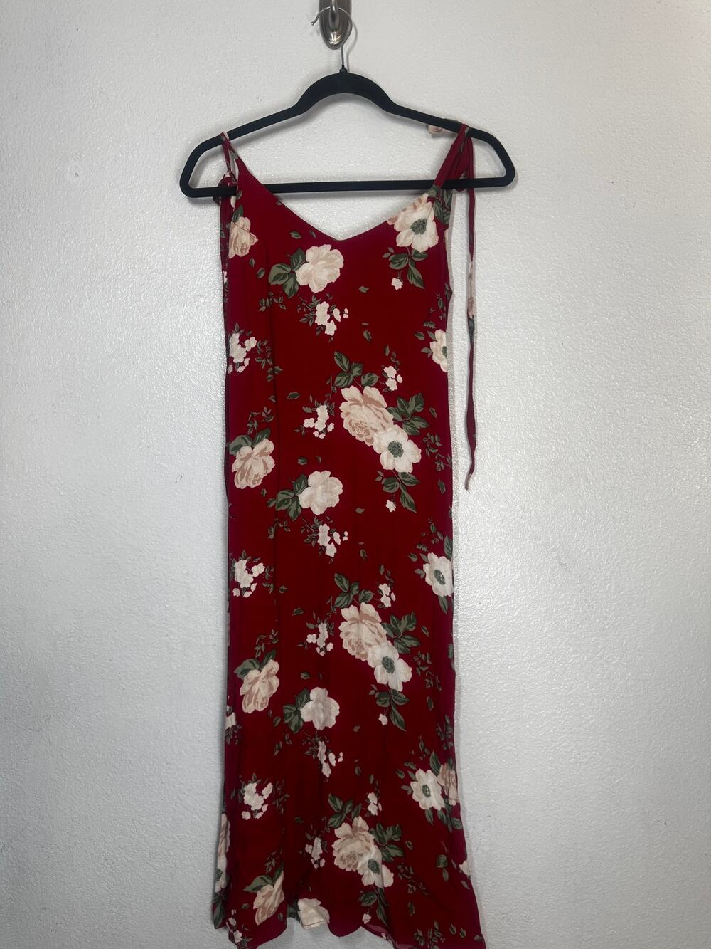 Reformation Jade Dress Red V-Neck Floral Scoop Back Tie Strap Pullover Sz XS